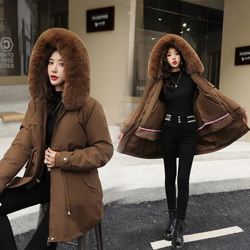 Fleece-Lined Faux Fur Collar Detachable Hooded Parka