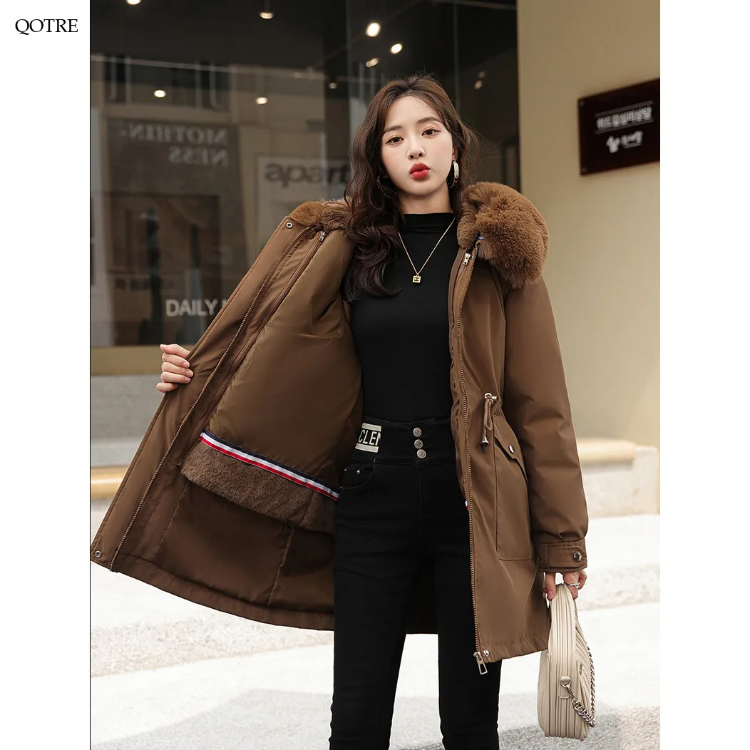 Fleece-Lined Faux Fur Collar Detachable Hooded Parka