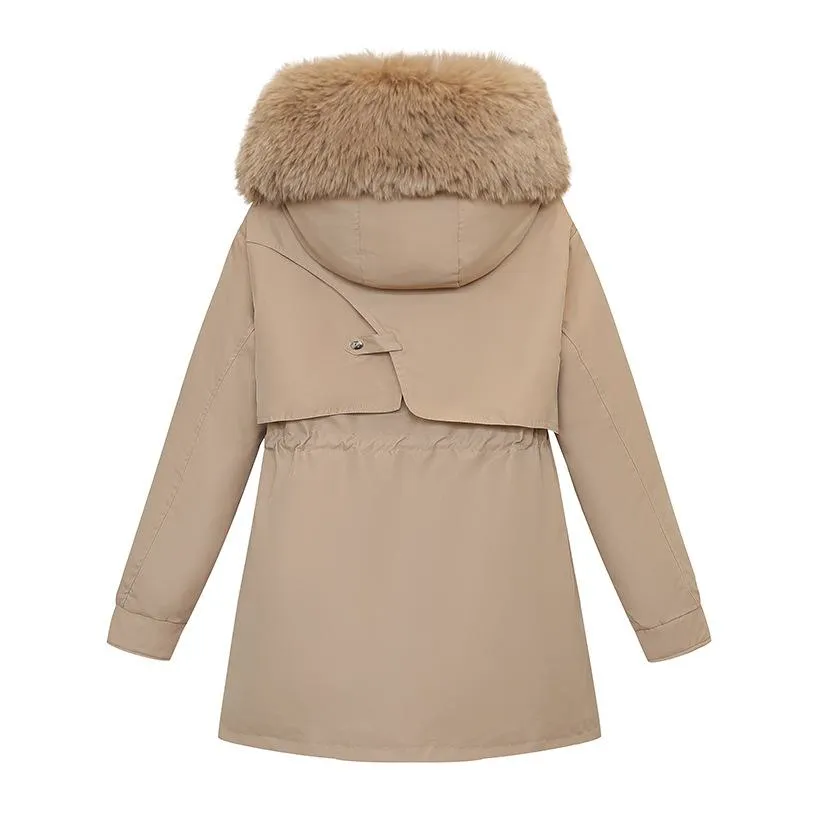 Fleece-Lined Faux Fur Collar Detachable Hooded Parka