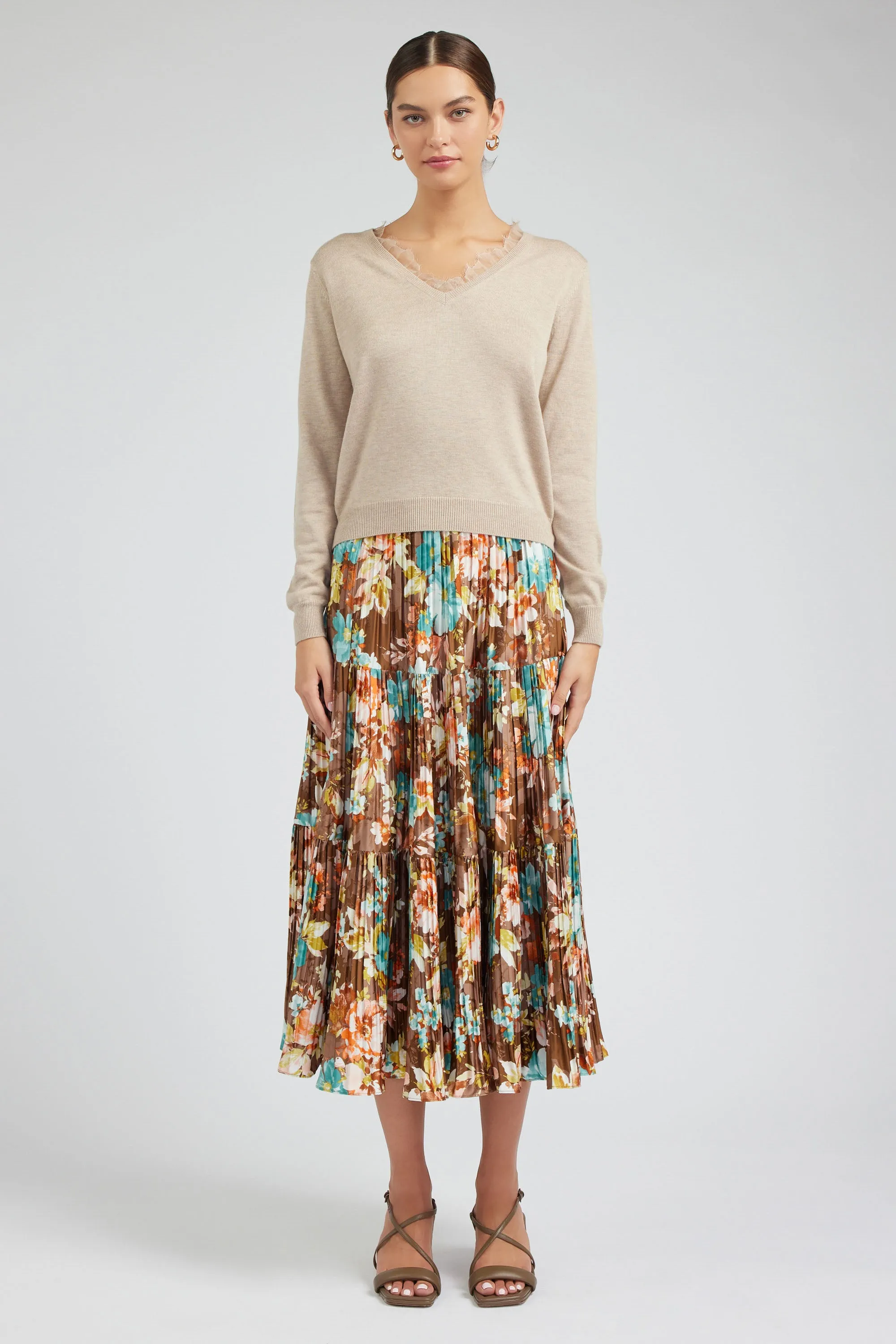 Floral Pleated Midi Skirt