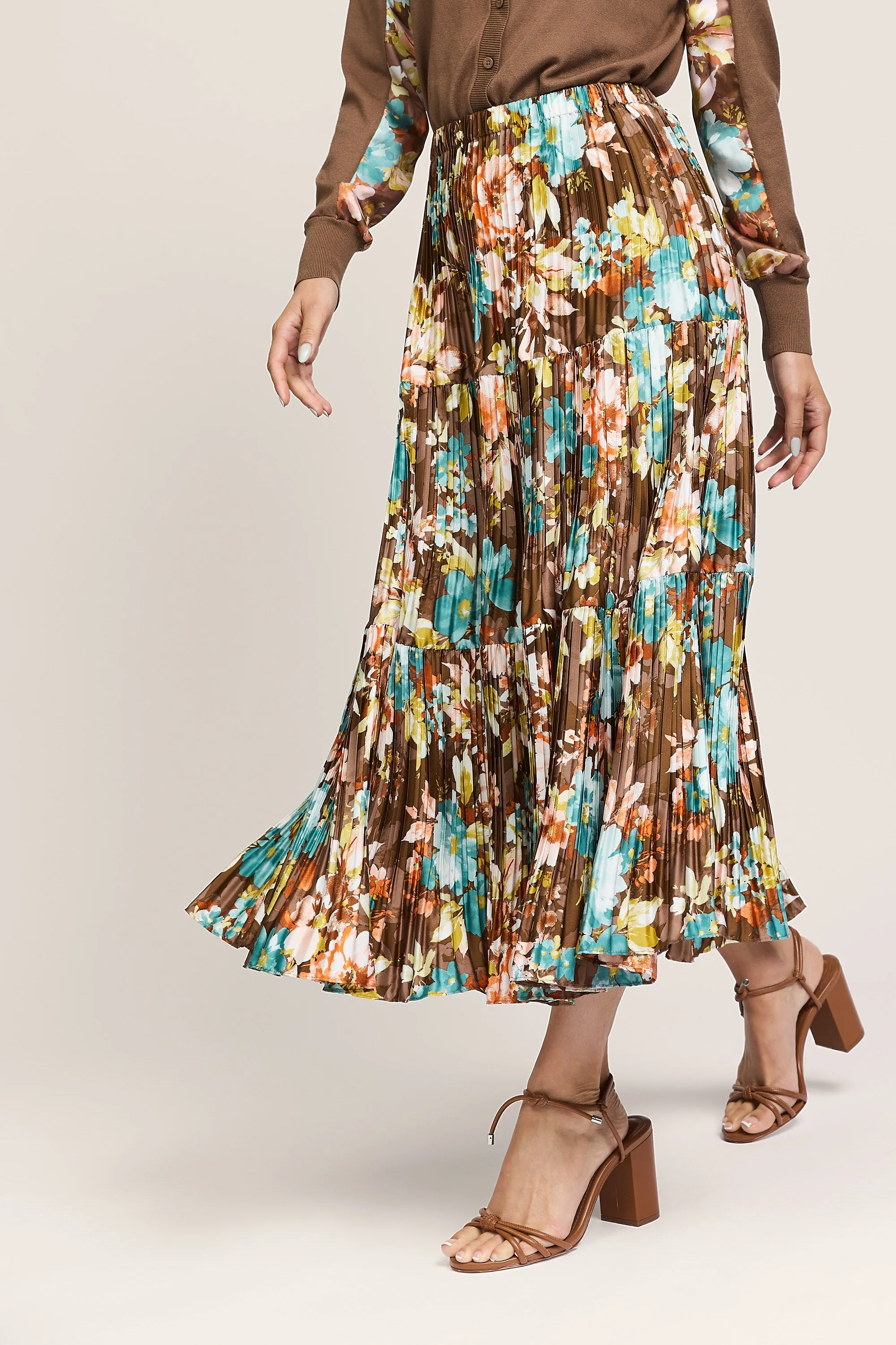 Floral Pleated Midi Skirt