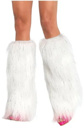 Furry White & Silver Leg Warmers