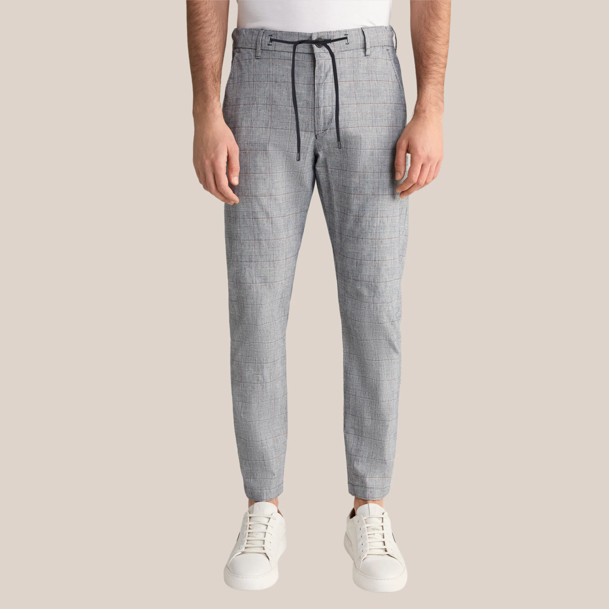 Glen Check Drawstring Chinos - Grey