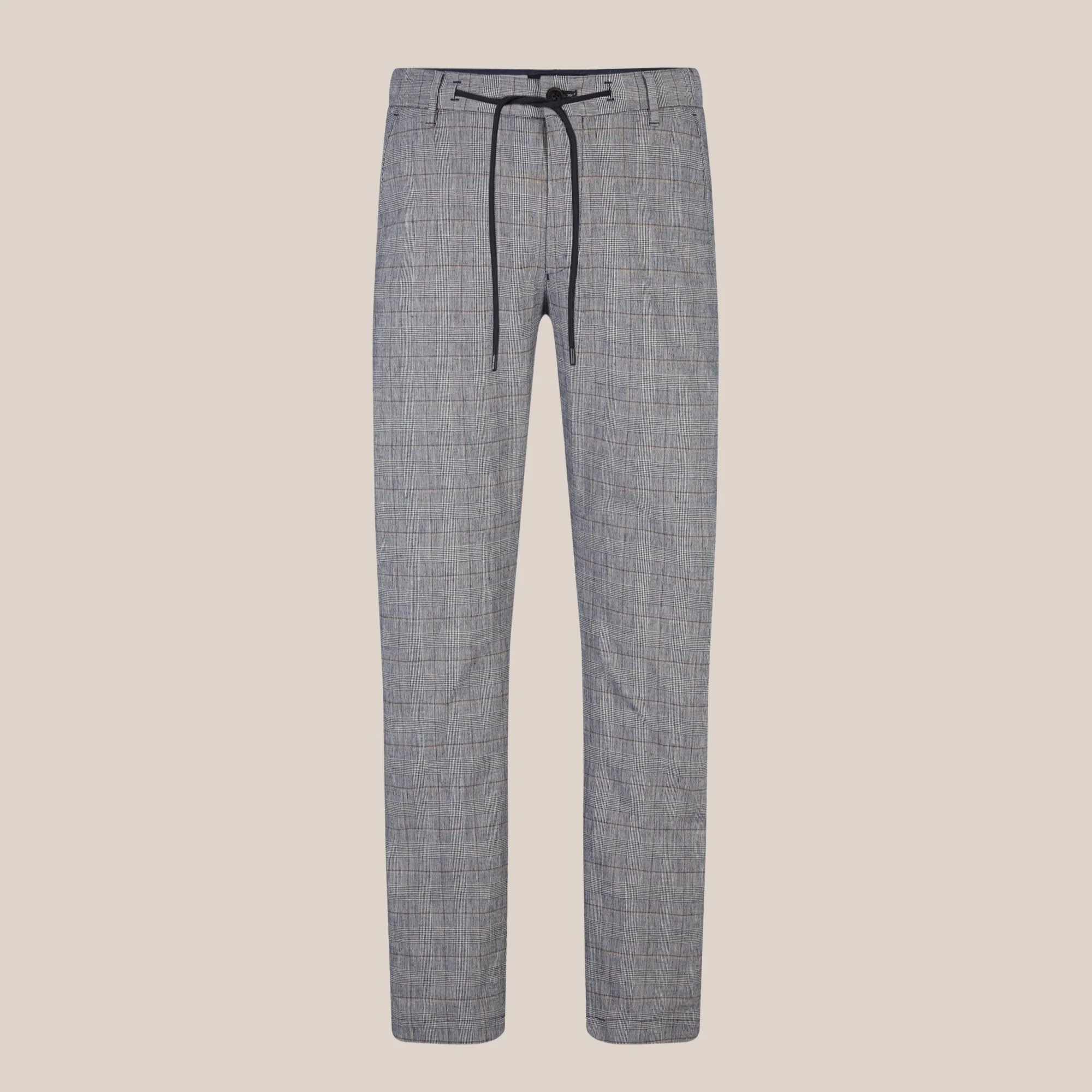 Glen Check Drawstring Chinos - Grey