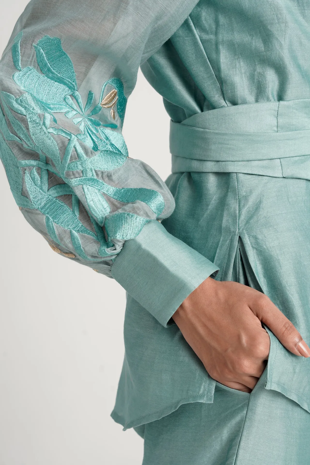 Grace - Aqua Wrap Top with Ankle Pants