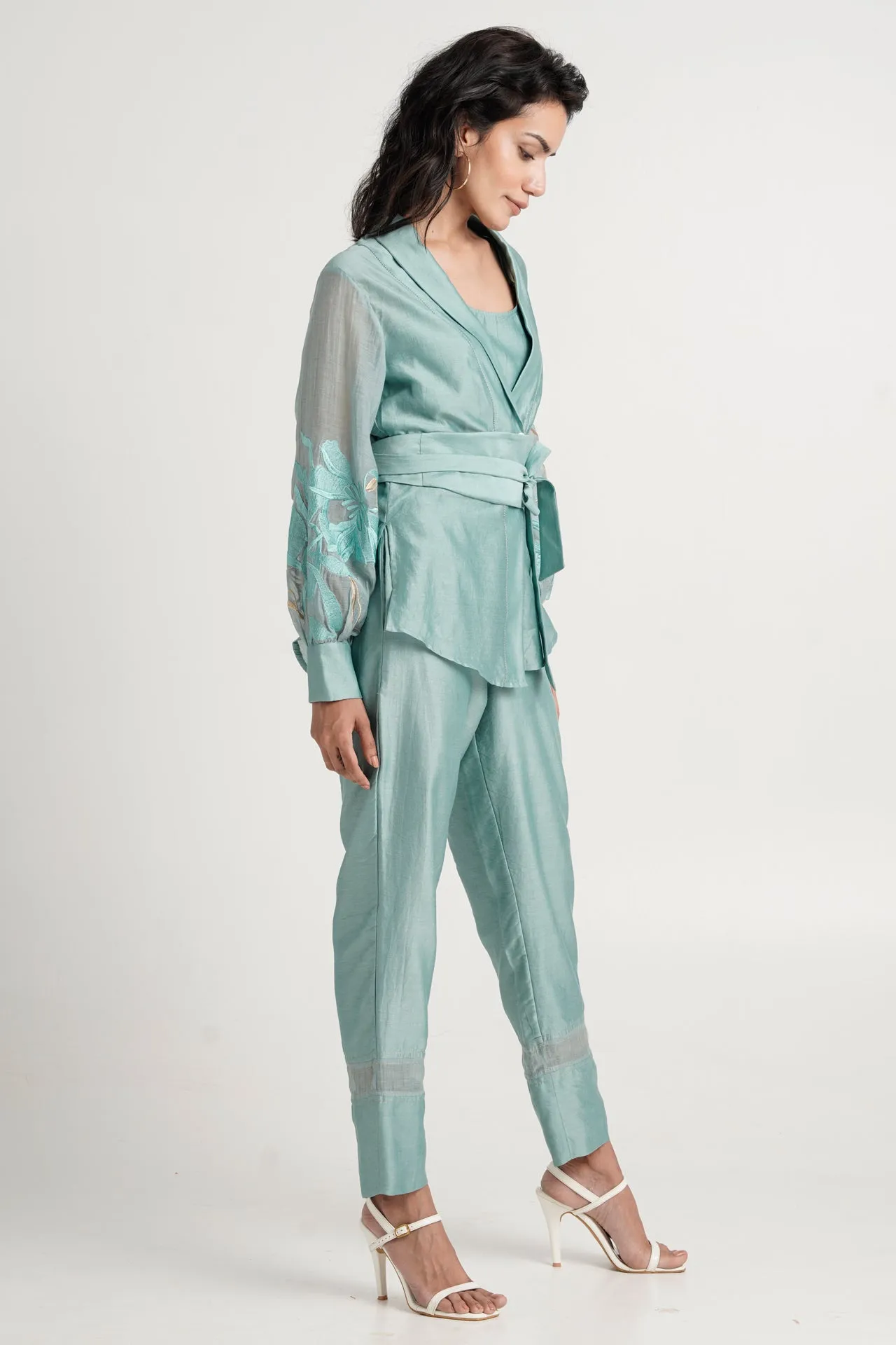 Grace - Aqua Wrap Top with Ankle Pants