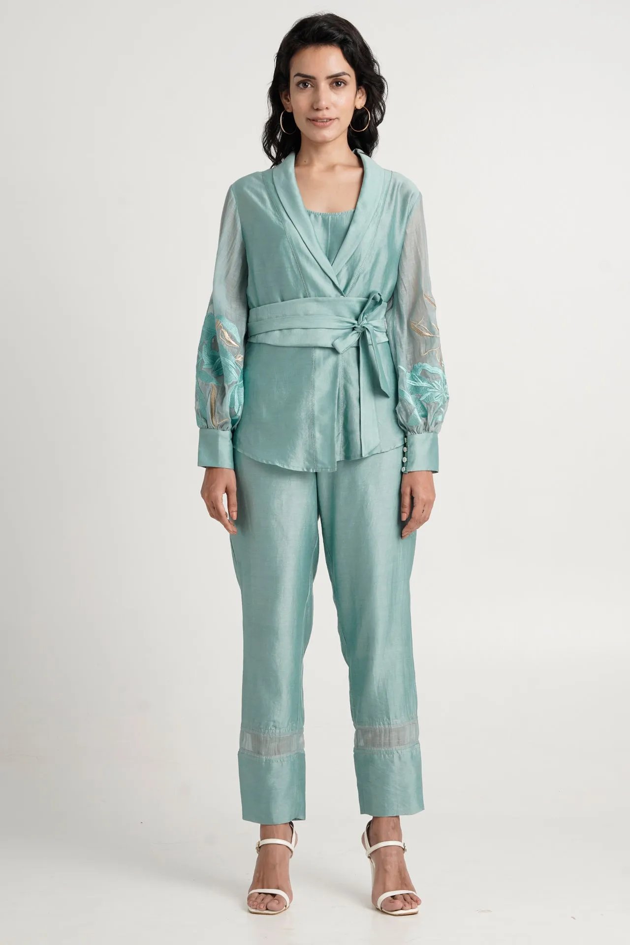 Grace - Aqua Wrap Top with Ankle Pants