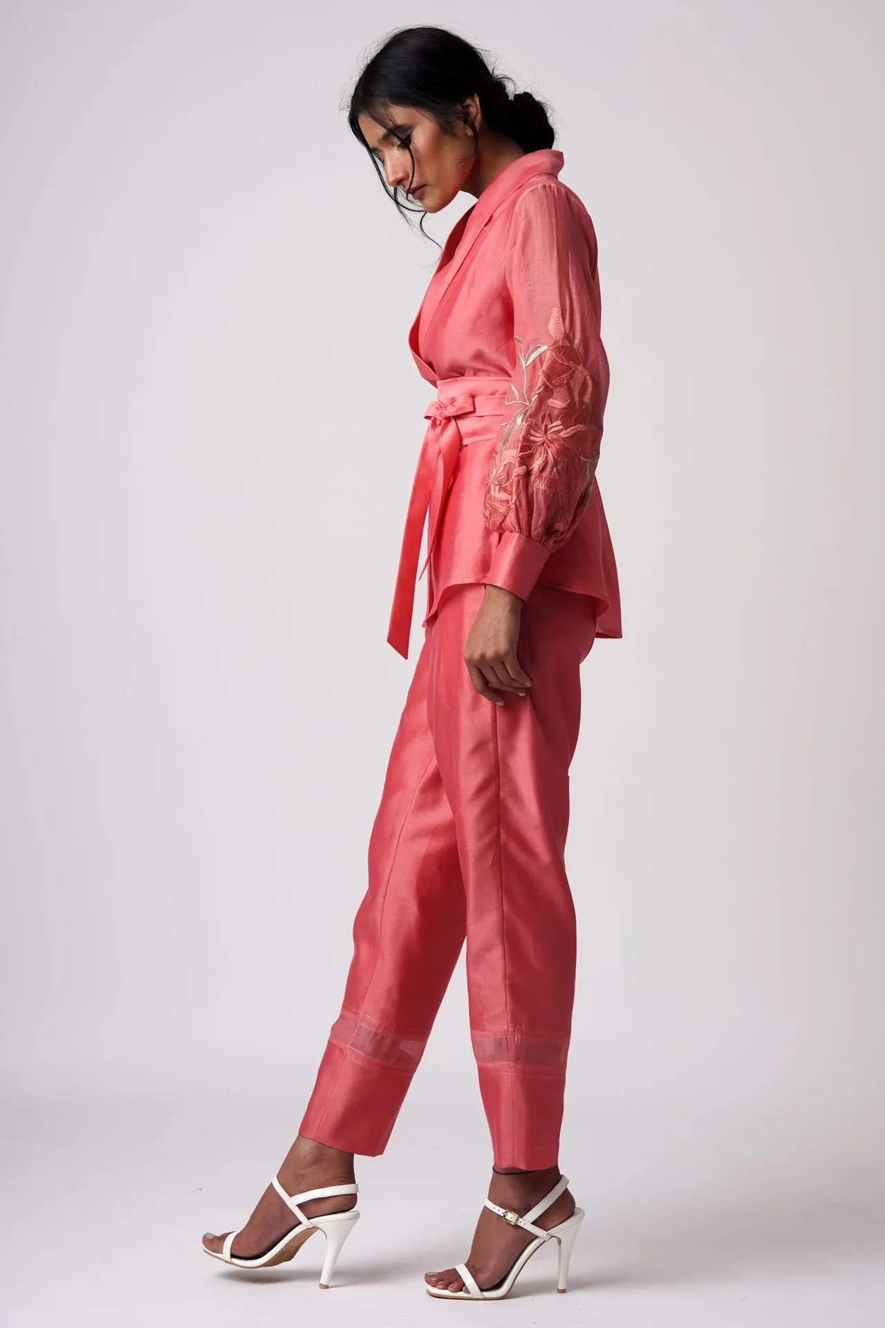 Grace - Coral Wrap Top with Ankle Pants