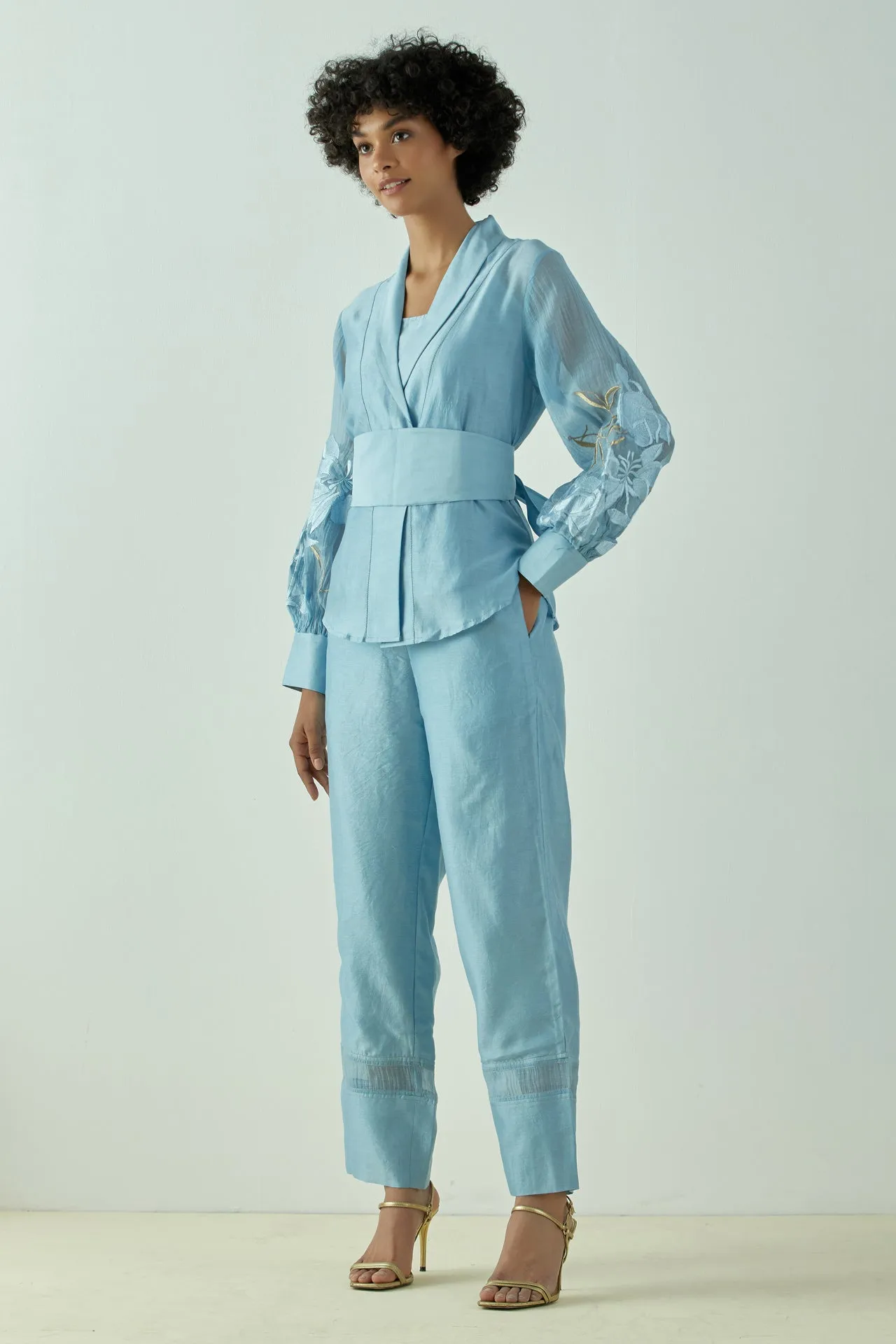 Grace - Pacific Blue Wrap Top with Ankle Pants