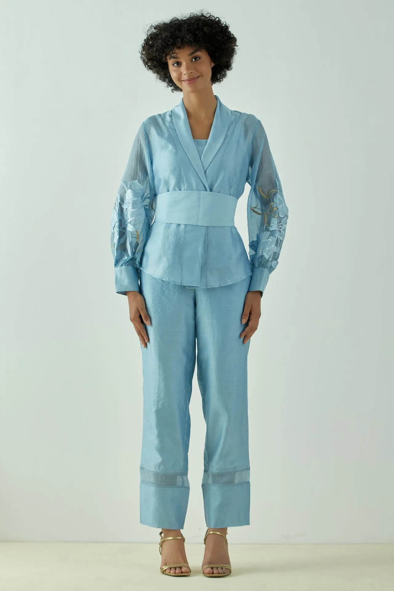 Grace - Pacific Blue Wrap Top with Ankle Pants