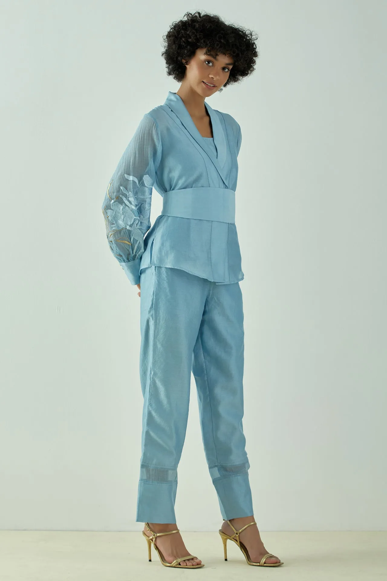 Grace - Pacific Blue Wrap Top with Ankle Pants