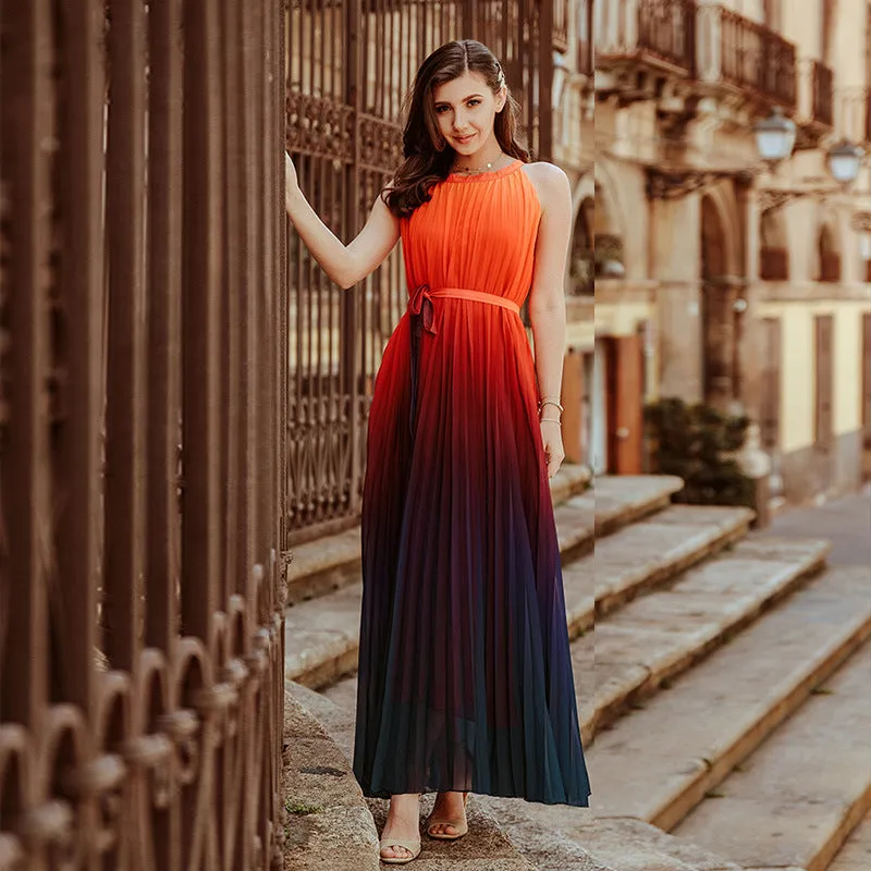 Gradient oversized skirt crewneck  sleeveless tie dress