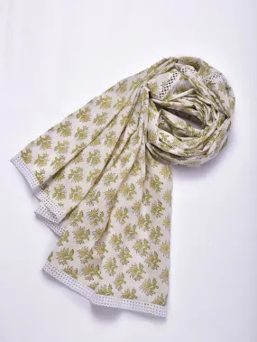 Green Buta On Off White Print Cotton Stole