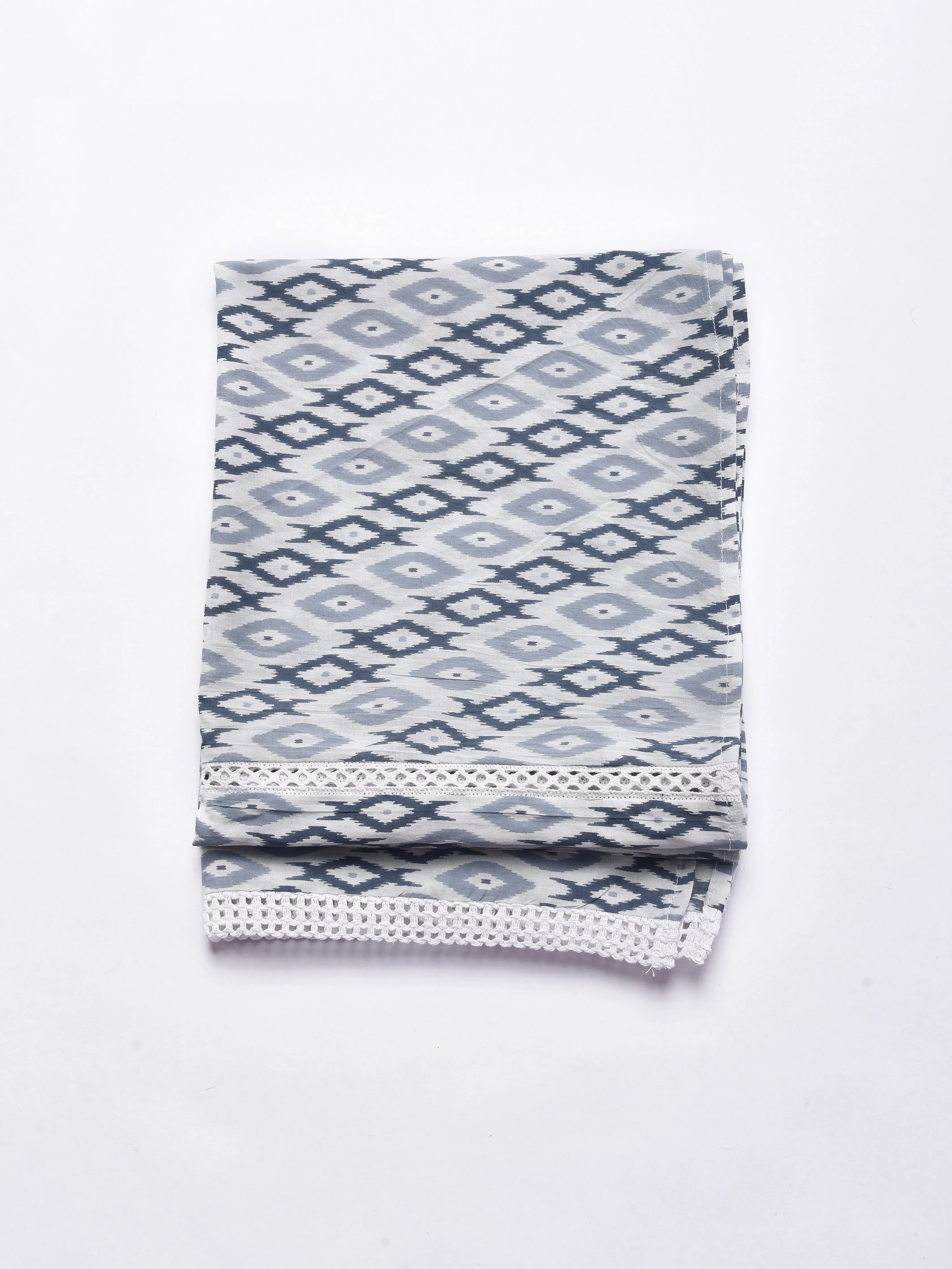 Grey On White Ikat Print Cotton Stole