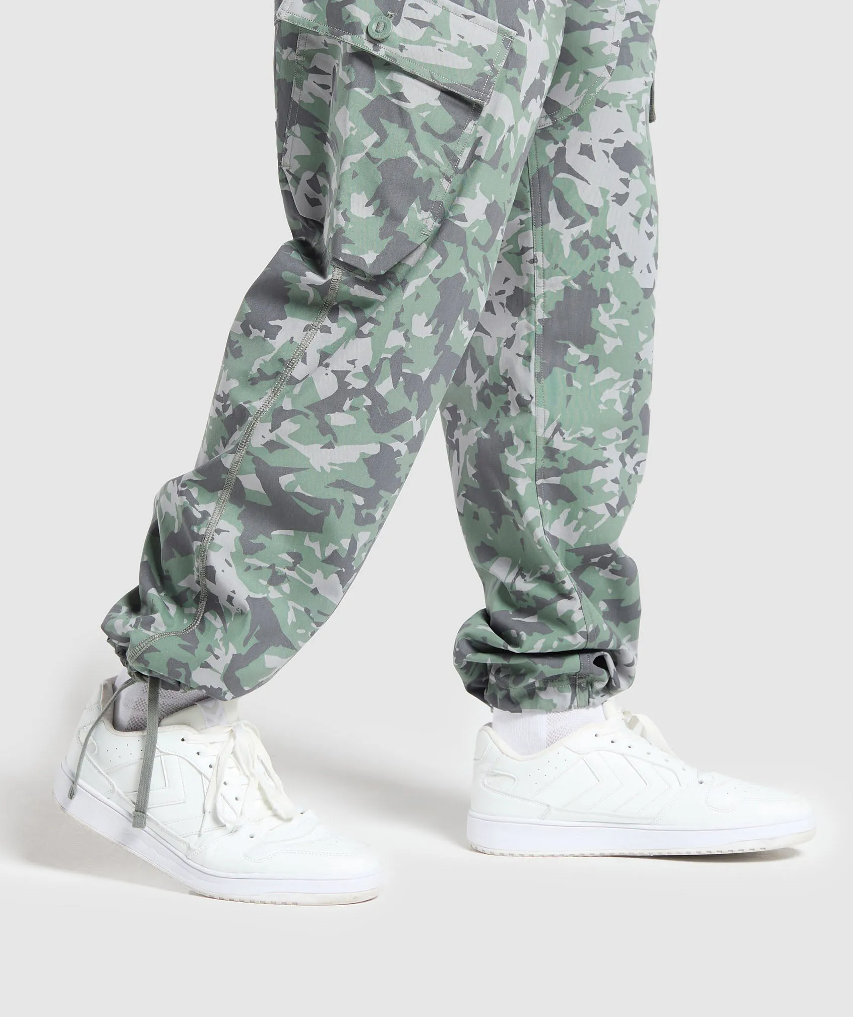 Gymshark Camo Print Woven Cargo Pants - Unit Green