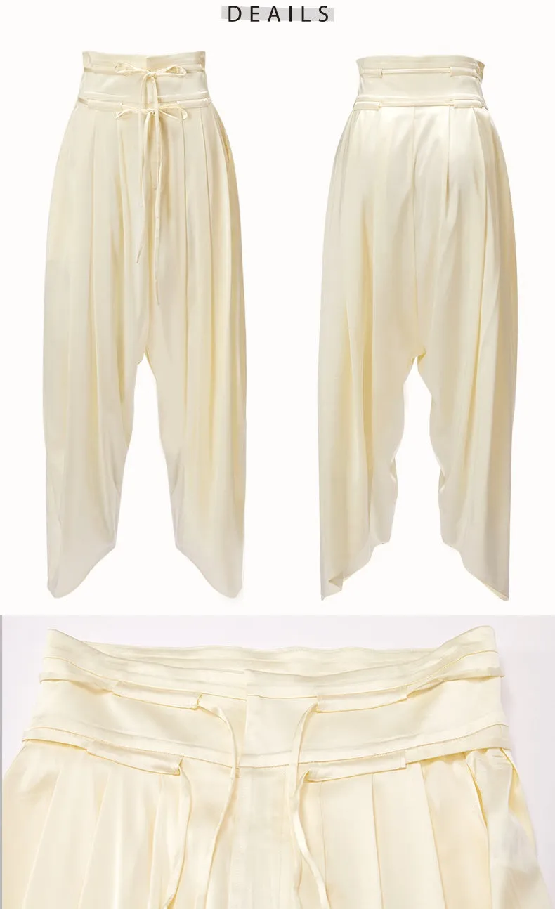 Harem Trousers Drape Silk Satin High Waist Drop Crotch Pants