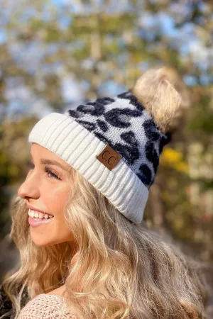 HAT2061 Harper Leopard Pom Beanie