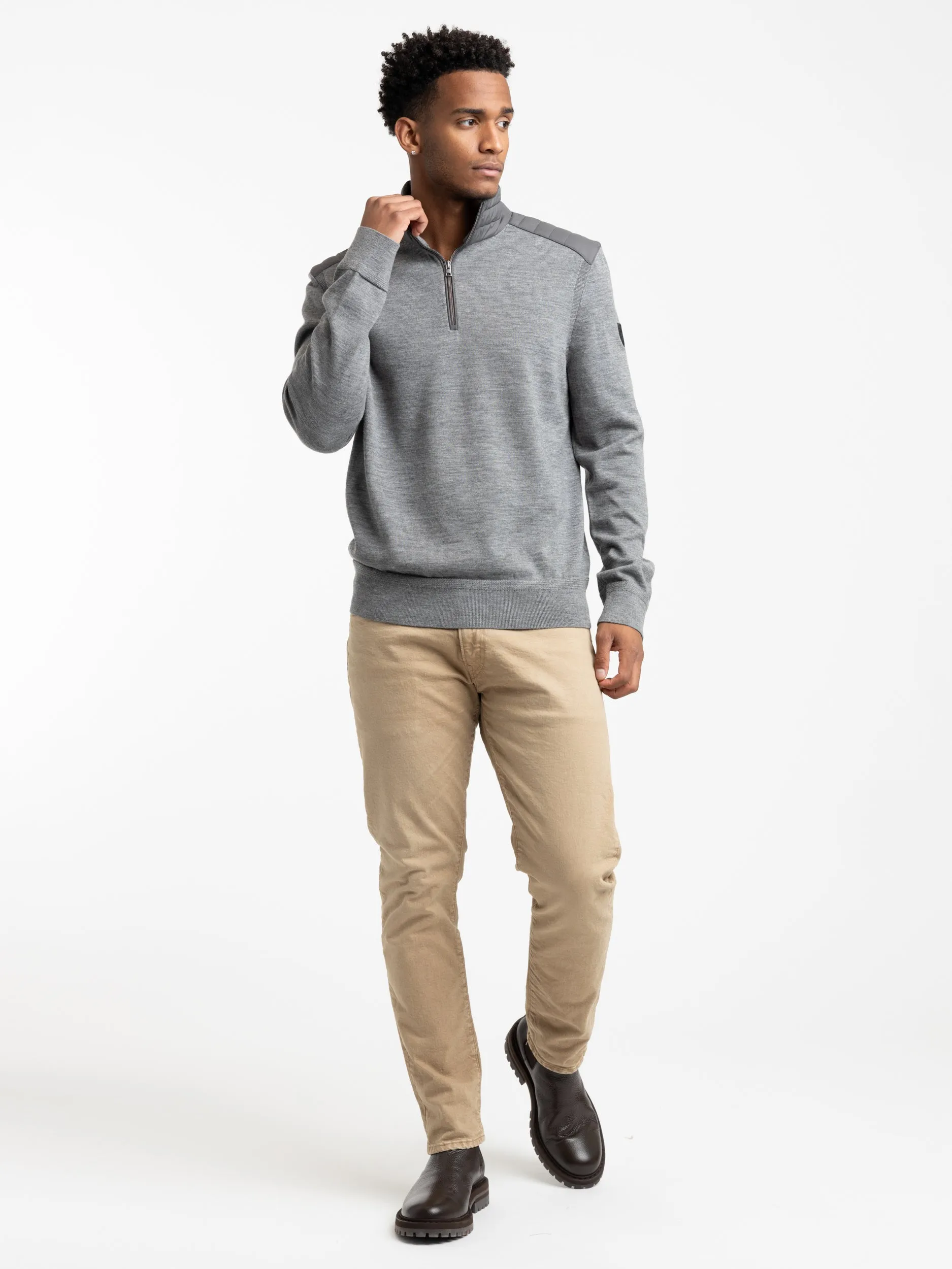 Heather Grey Hybrid Quarter-Zip Mockneck Sweater