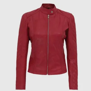 High Quality Womens Red Real Leather Jacket