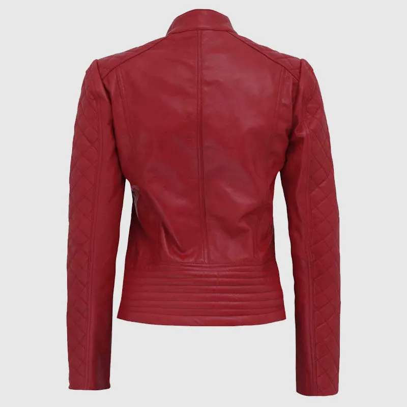 High Quality Womens Red Real Leather Jacket