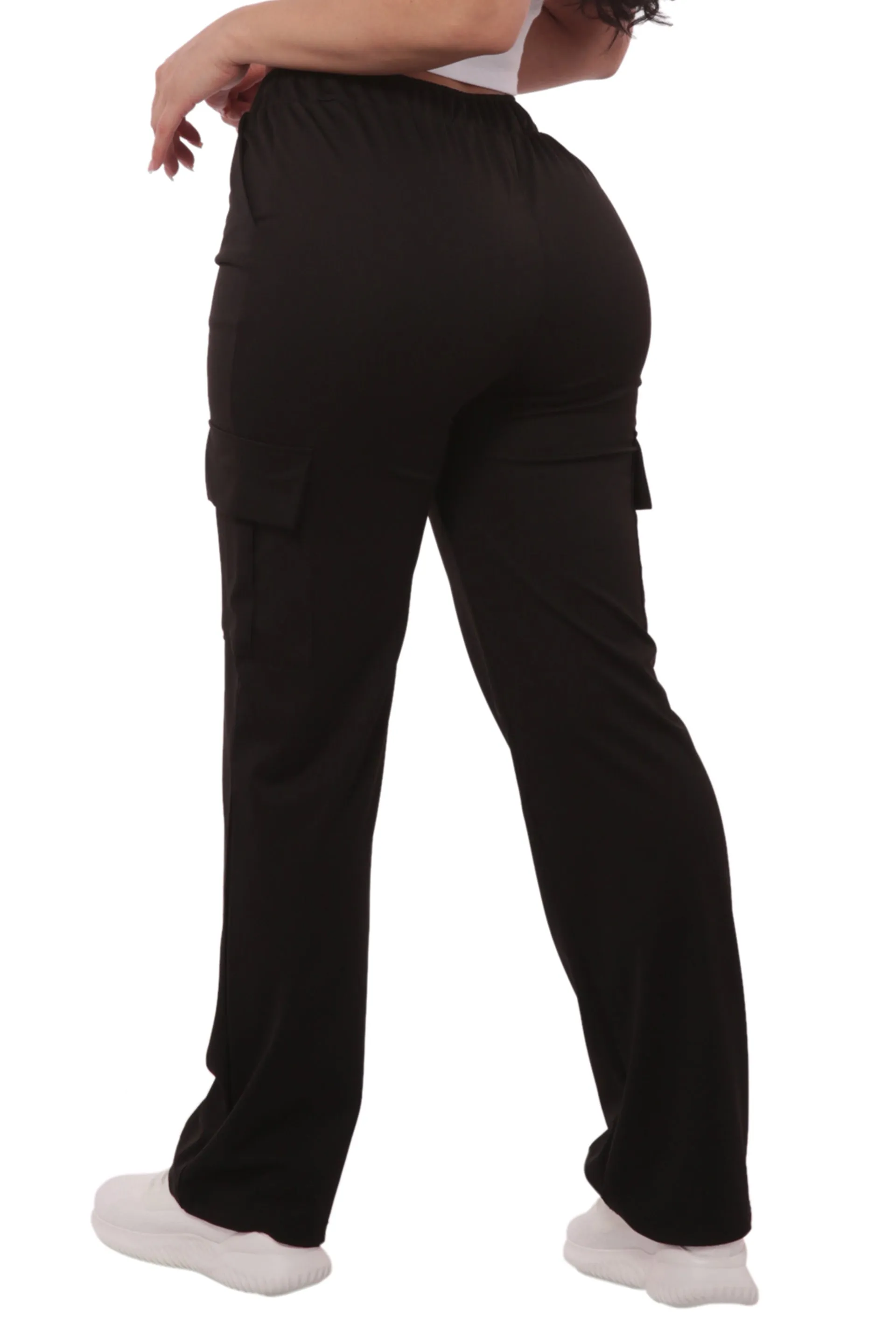 High Rise Straight Leg Cargo Pants - Black