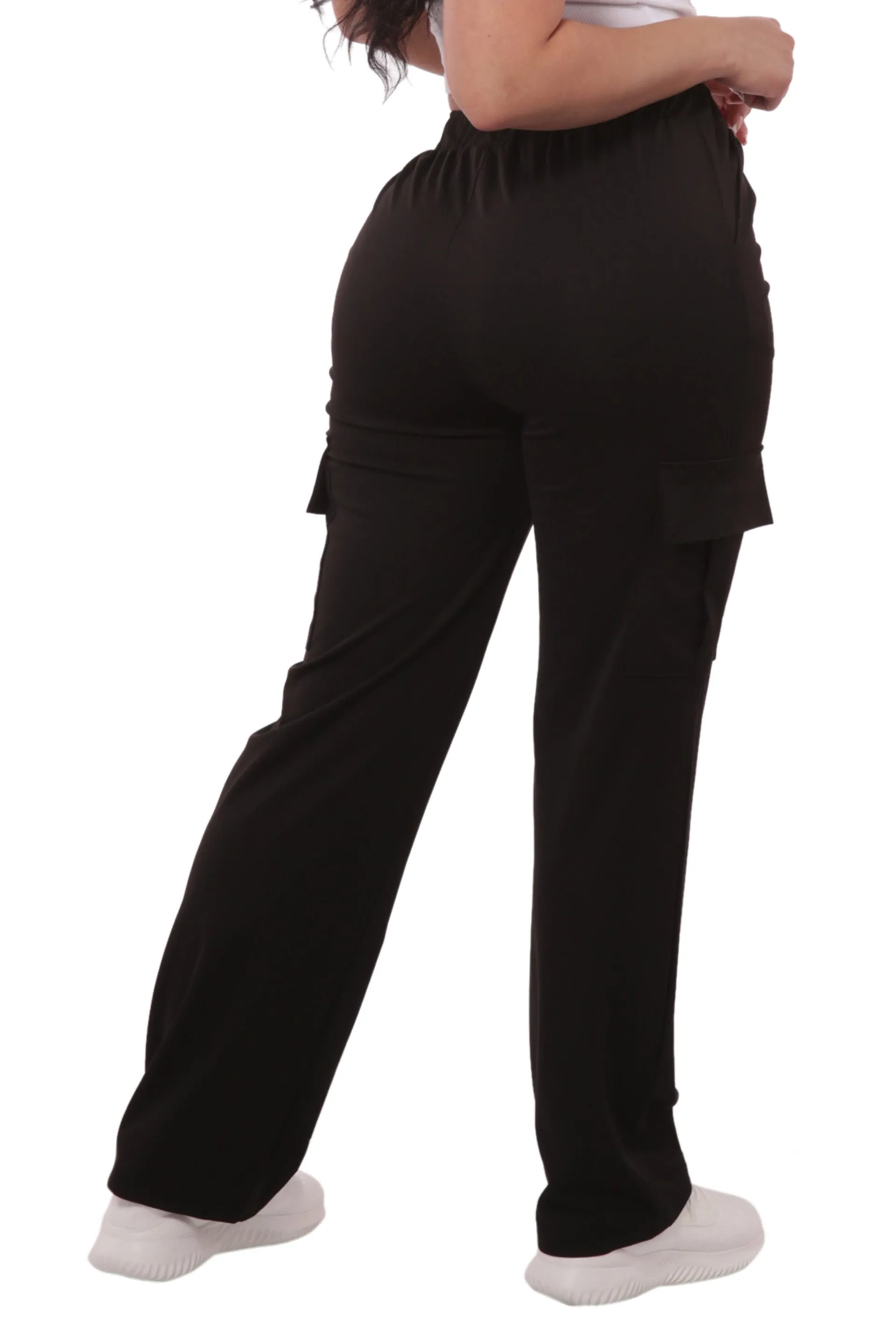 High Rise Straight Leg Cargo Pants - Black