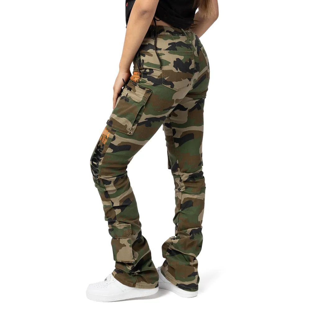 High Rise Utility Stacked Twill Pants - Wood Camo