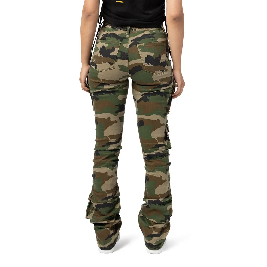 High Rise Utility Stacked Twill Pants - Wood Camo