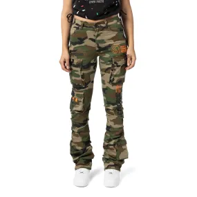 High Rise Utility Stacked Twill Pants - Wood Camo