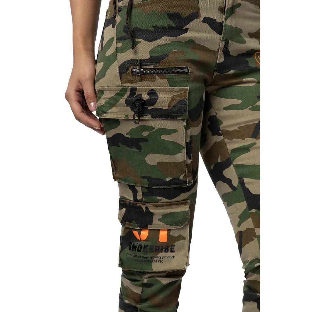 High Rise Utility Stacked Twill Pants - Wood Camo