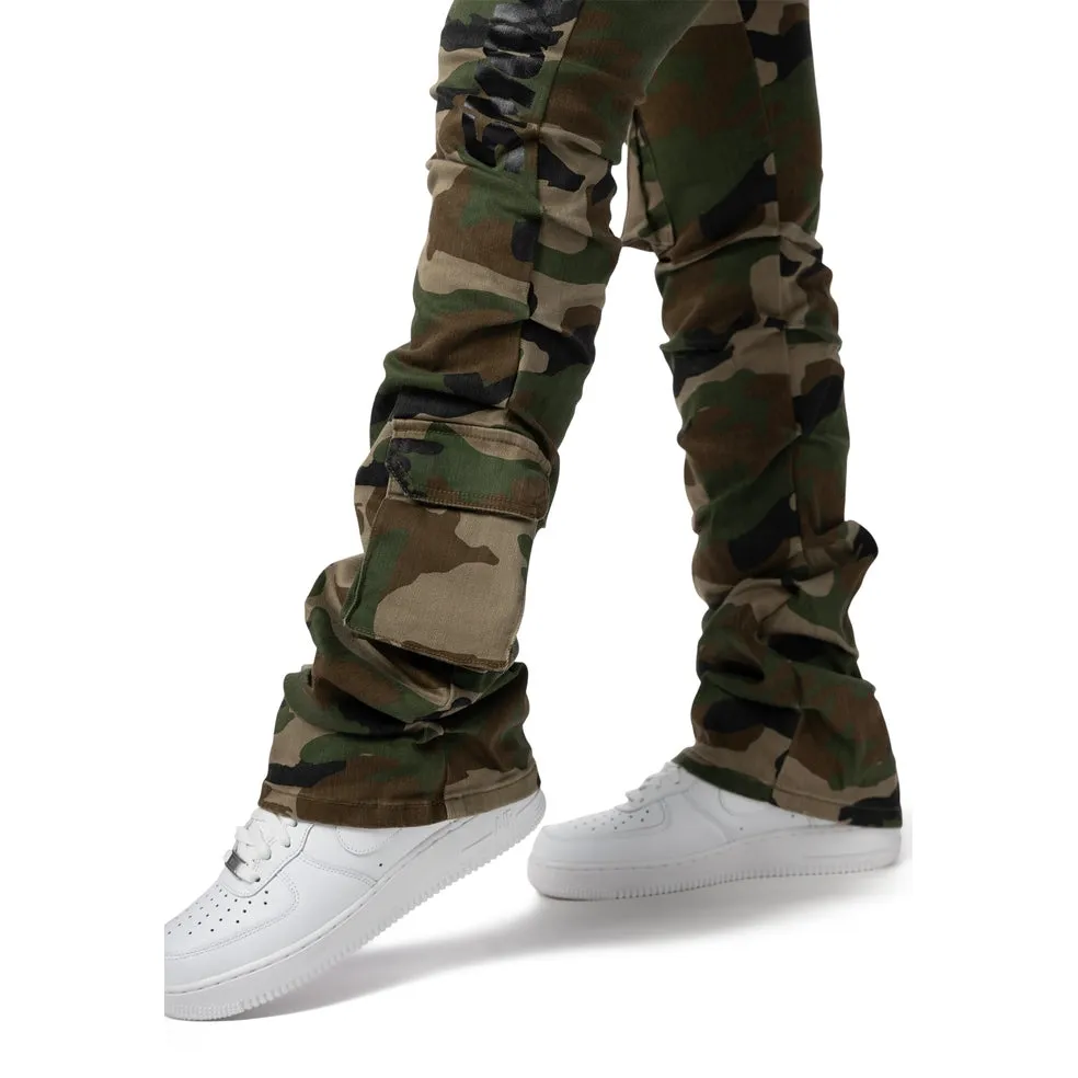 High Rise Utility Stacked Twill Pants - Wood Camo