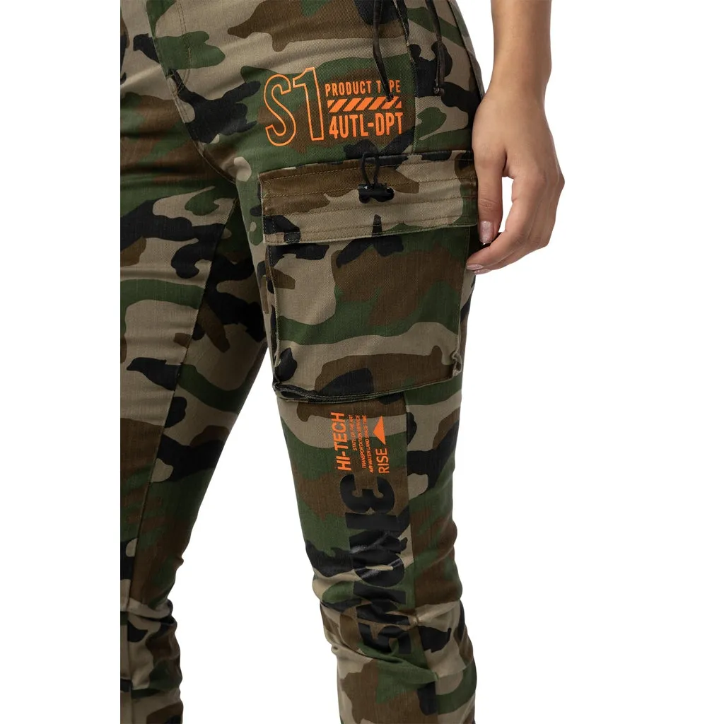 High Rise Utility Stacked Twill Pants - Wood Camo