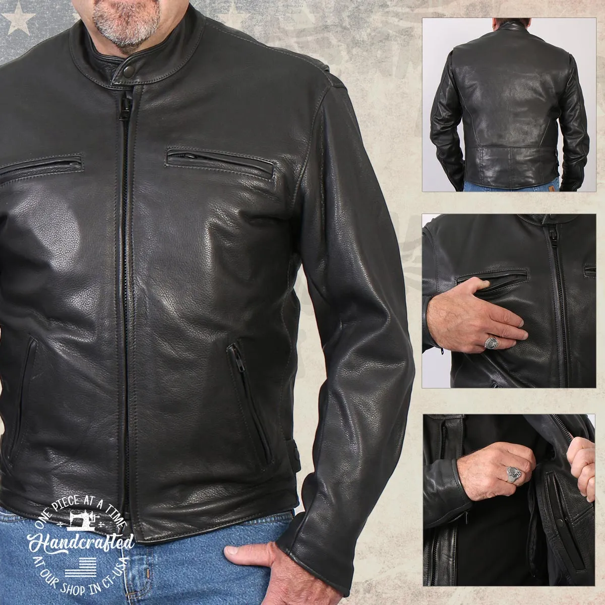 Hot Leathers JKM5001 USA Made Men's 'Road Racer' Premium Leather Motorcycle Jacket