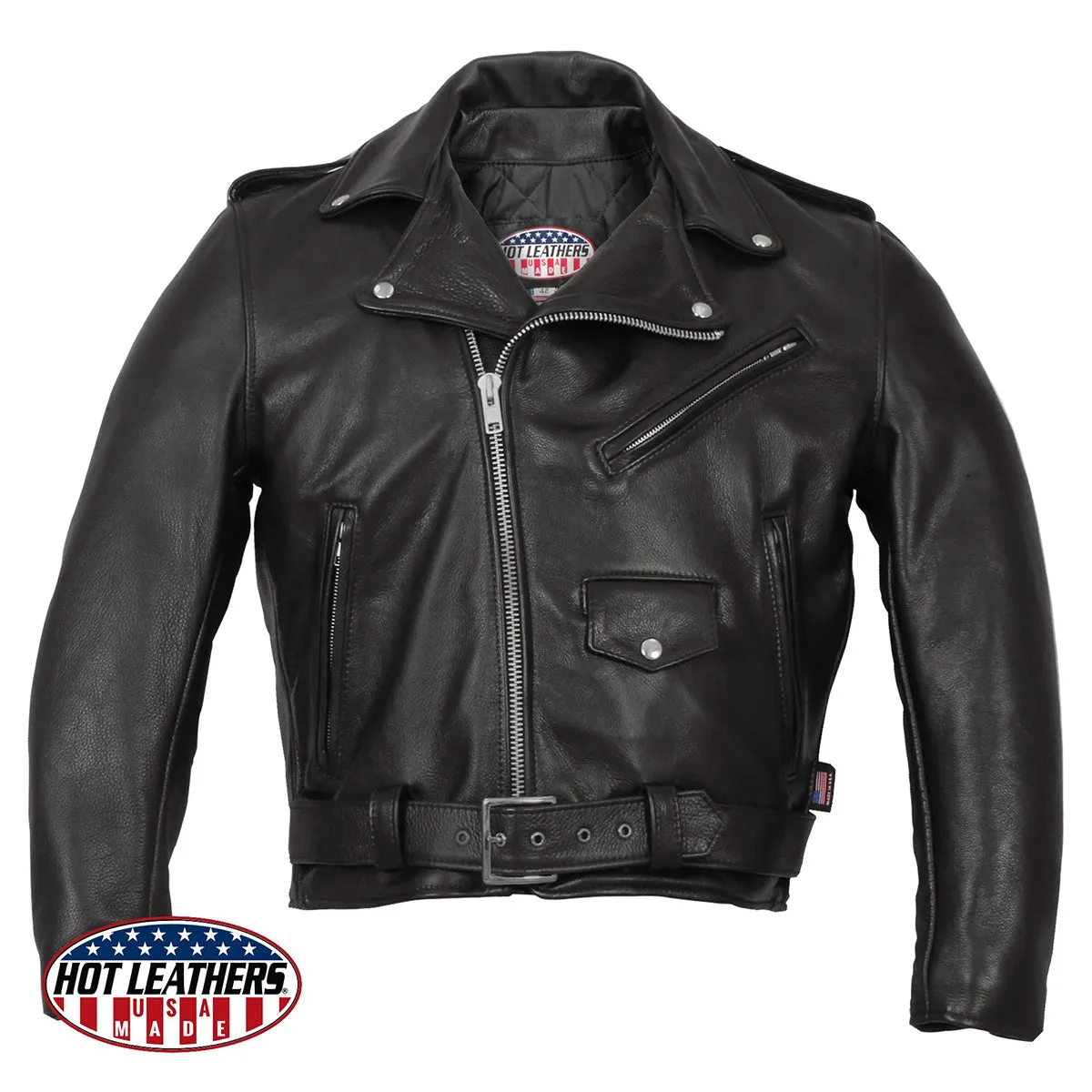 Hot Leathers JKM5009 USA Made Men's Black Premium Leather Vented Motorcycle Jacket