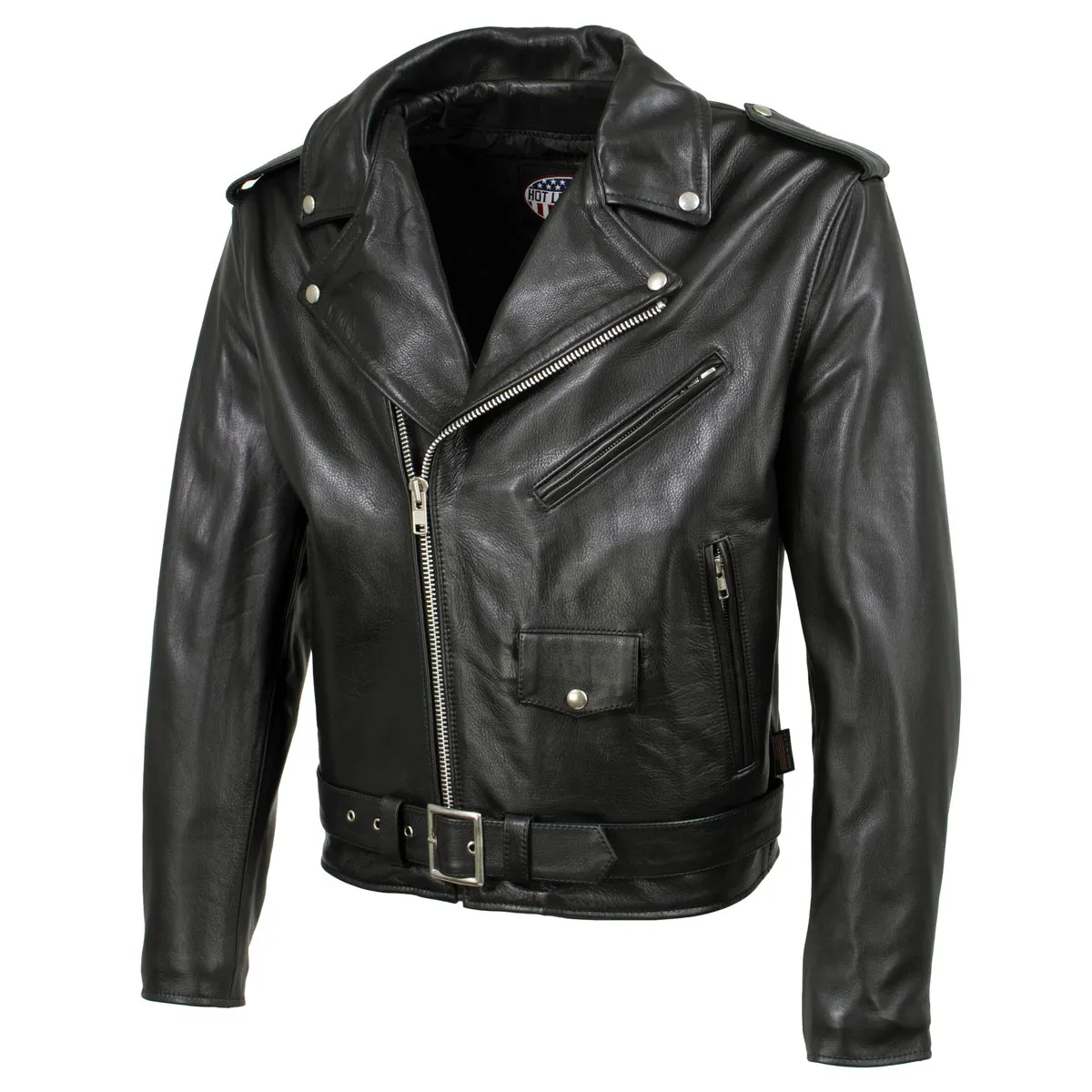 Hot Leathers JKM5009 USA Made Men's 'The Dean' Black Premium Leather Throwback Motorcycle Jacket