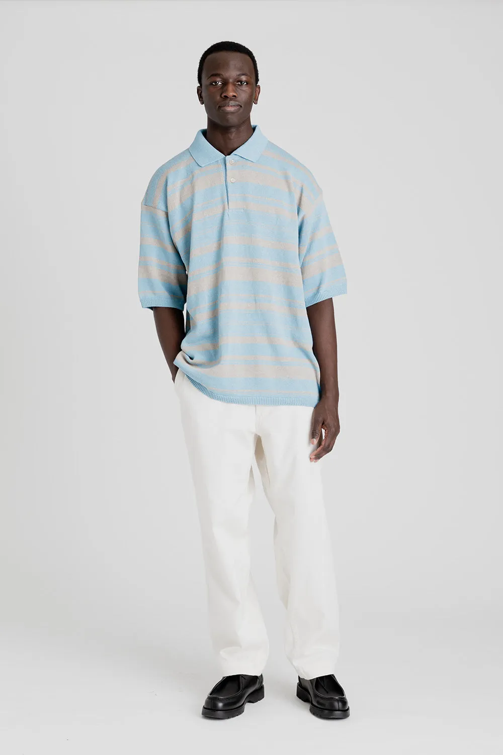 H/S Stripe Polo Sweater - Sax