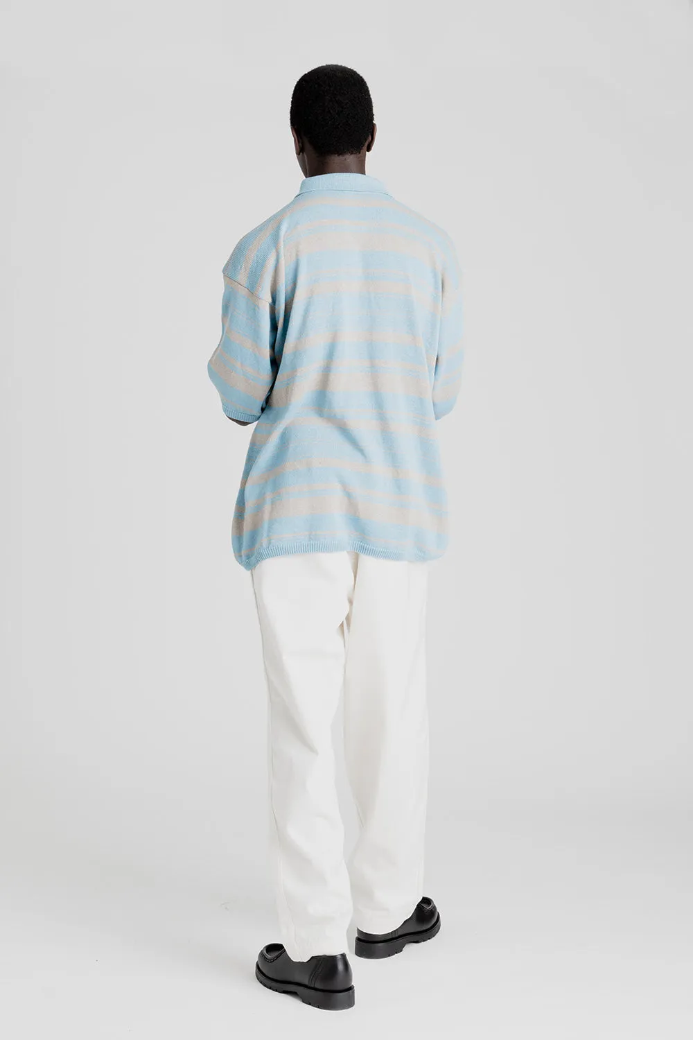 H/S Stripe Polo Sweater - Sax