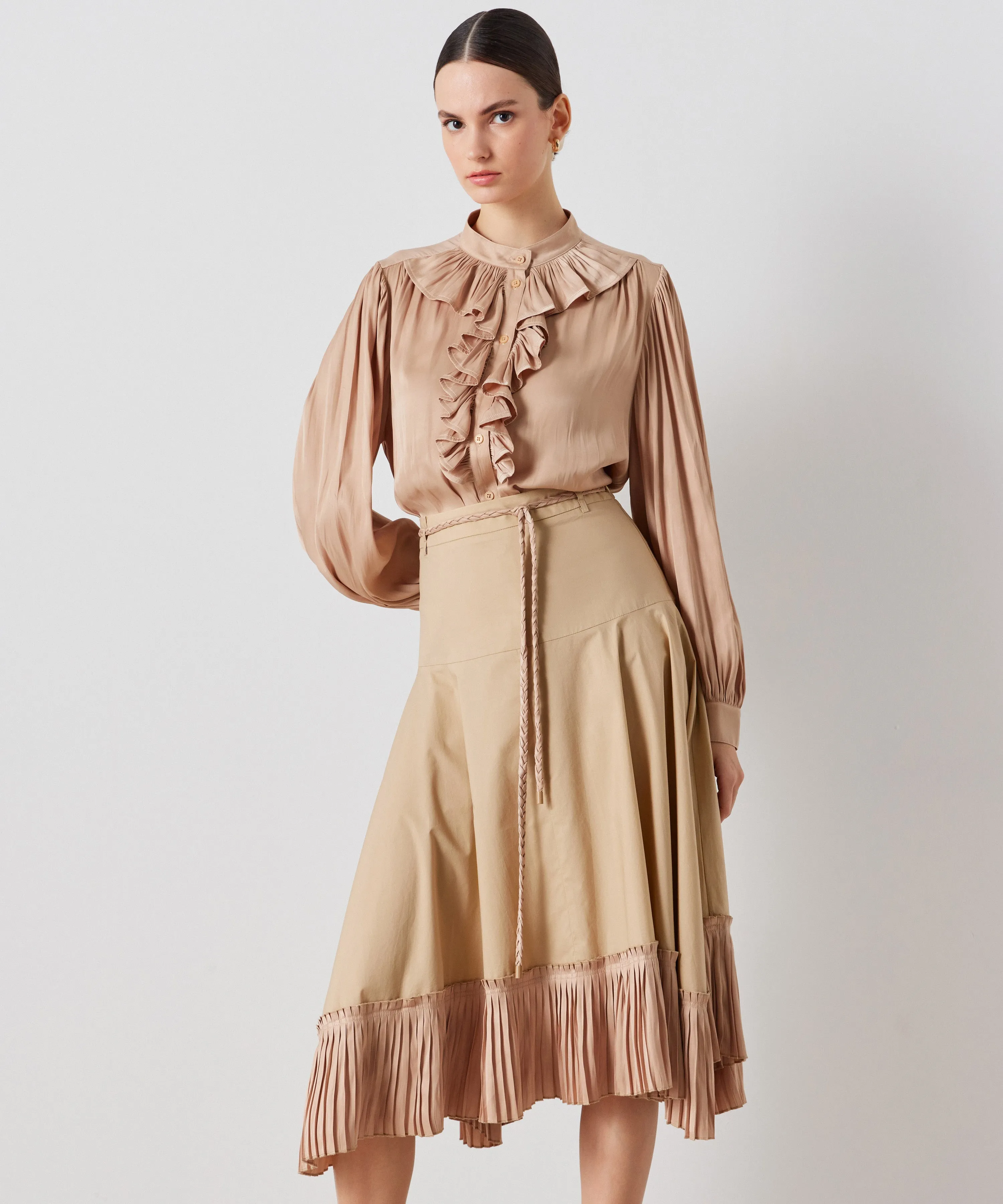 Ipekyol Pleated Hem Midi Skirt Natural