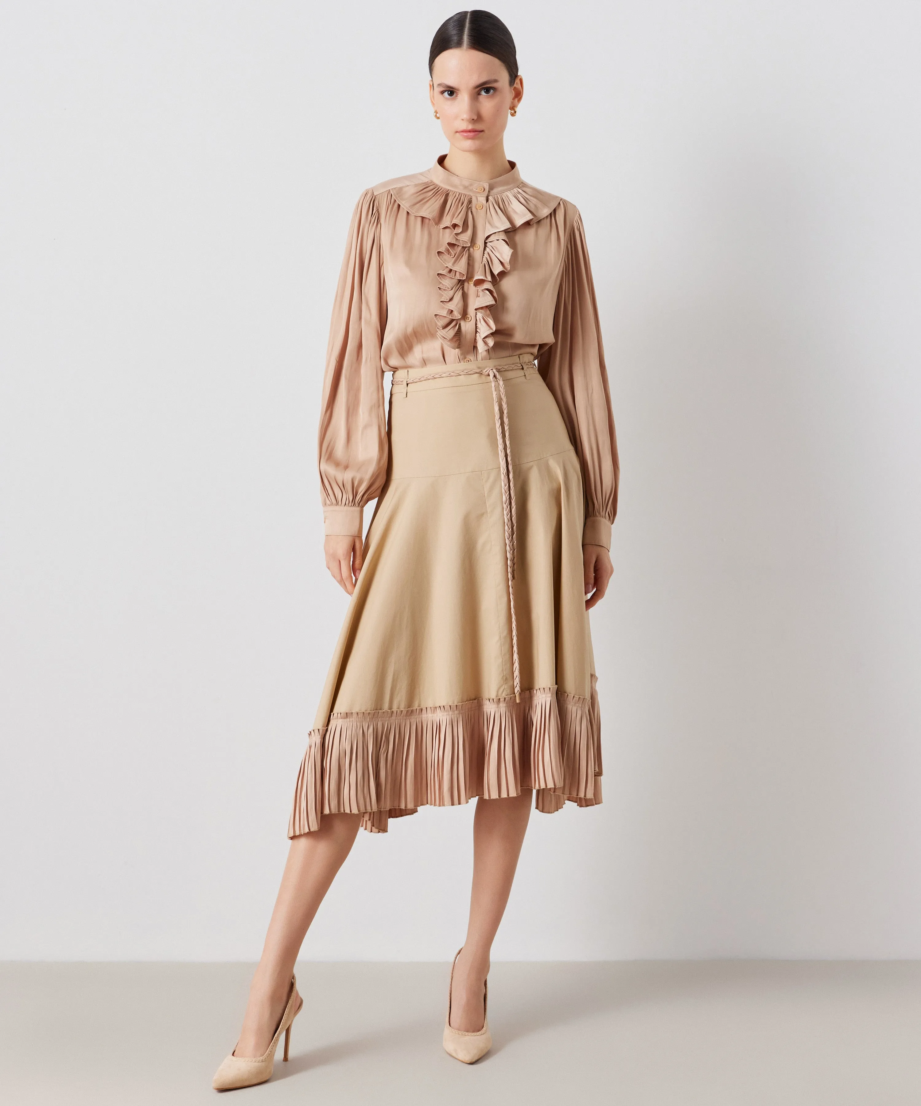 Ipekyol Pleated Hem Midi Skirt Natural