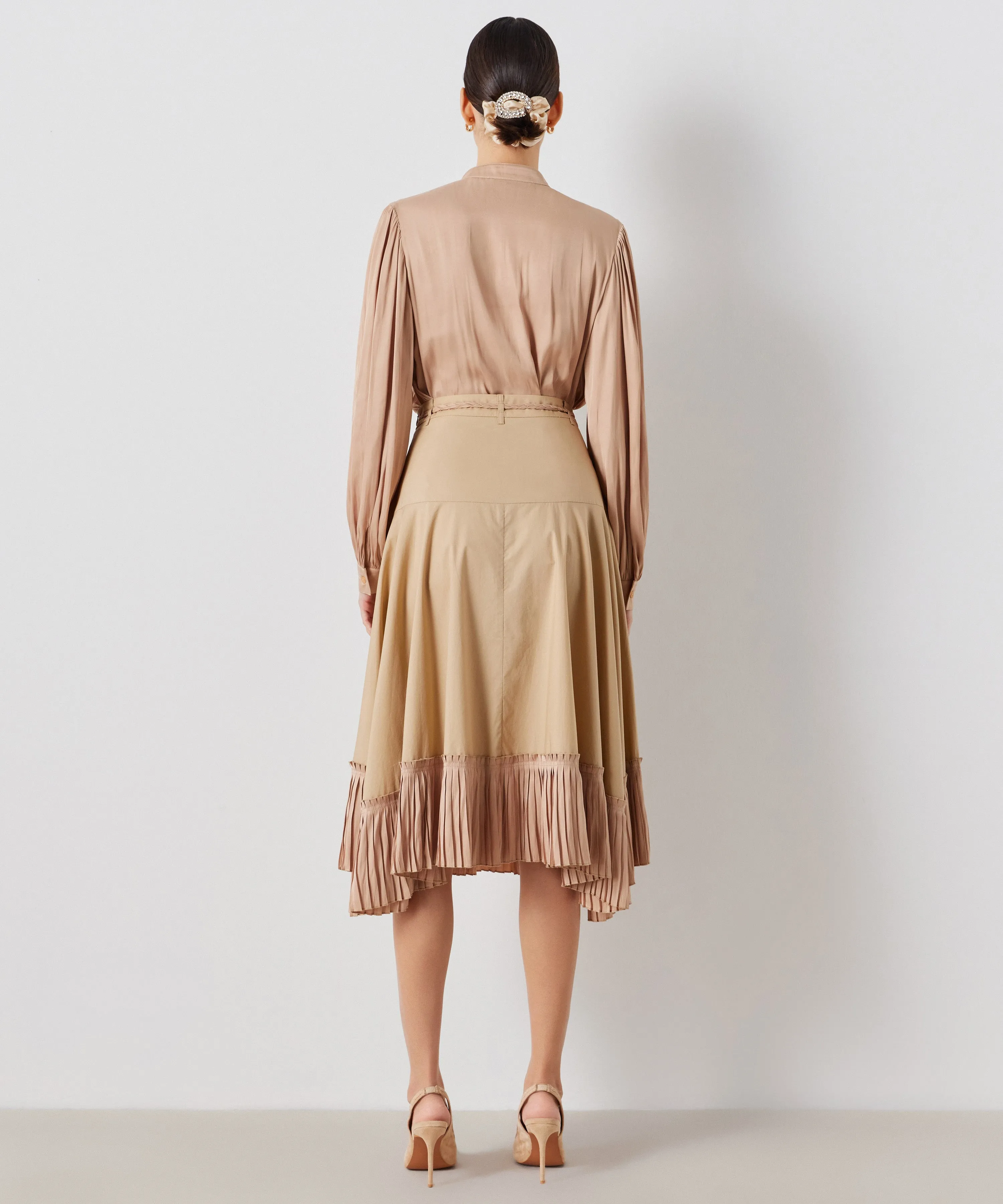 Ipekyol Pleated Hem Midi Skirt Natural