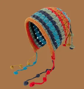 JCH303502 Handcrafted Multicolored Crocheted Hat with Tassel-Accent