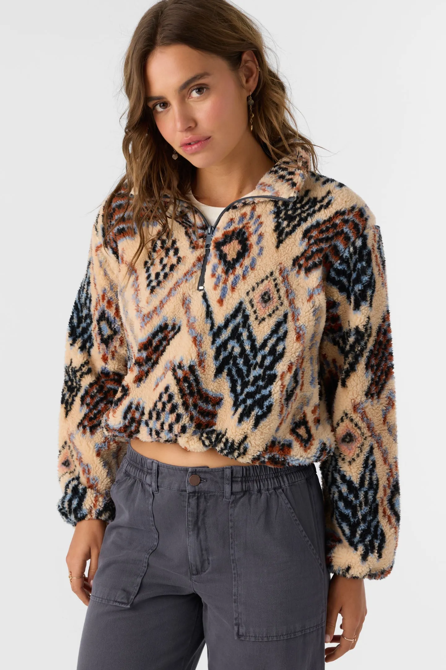 KACEY PALMER PRINT HIGH PILE FLEECE PULLOVER