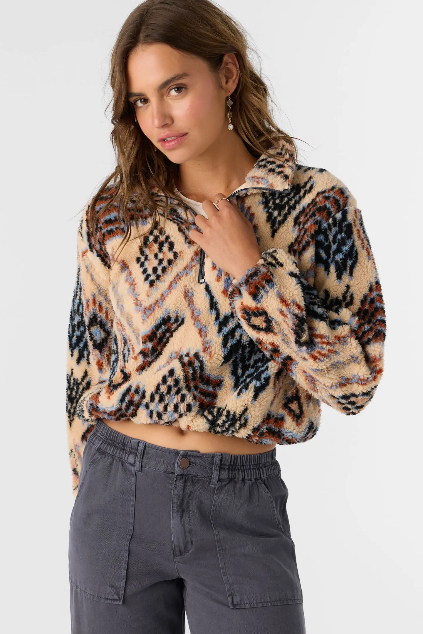 KACEY PALMER PRINT HIGH PILE FLEECE PULLOVER