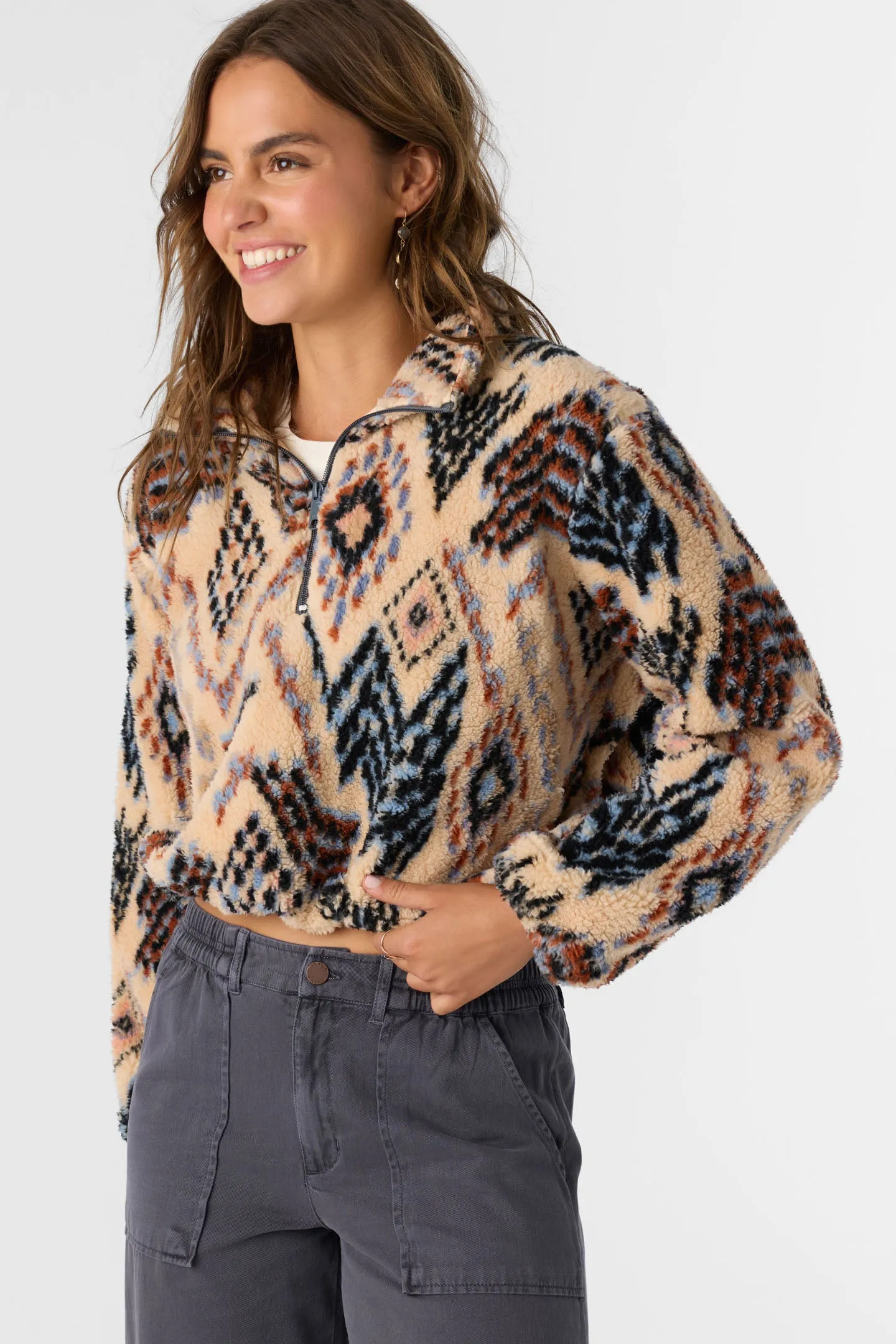 KACEY PALMER PRINT HIGH PILE FLEECE PULLOVER