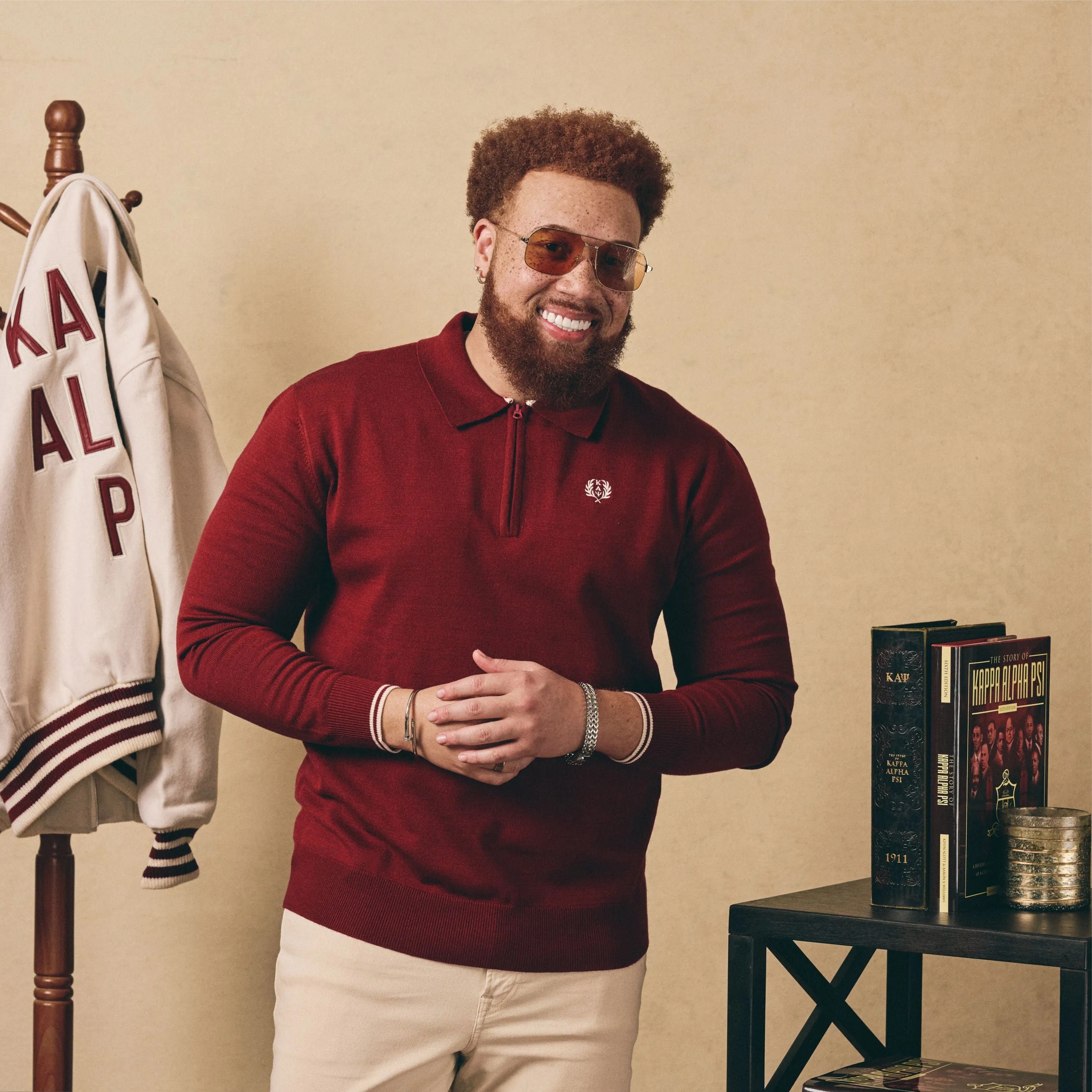 Kappa Alpha Psi Zip Polo Sweater (Cream)