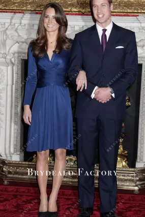 Kate Middleton Navy V-neck Knee Length Engagement Dress