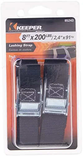 Keeper - 1" x 8' Cargo Lashing Strap, 2 Pack - 200 lbs. Working Load Limit And 600 lbs. Break Strength