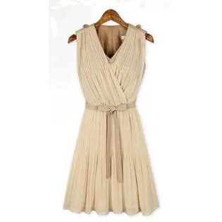 Ketty More Women's Sleeveless V-Neck Pleated Dress-KMWD141