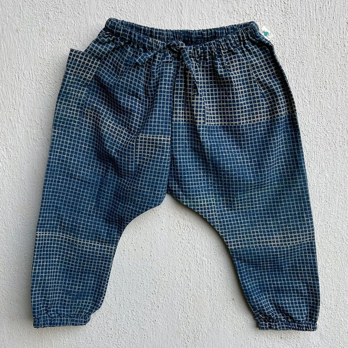 Kids Unisex Organic Cotton Indigo Check Kurta and Matching Pants