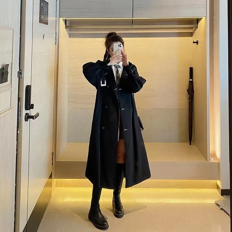 Knee-Length Black Petite Overcoat